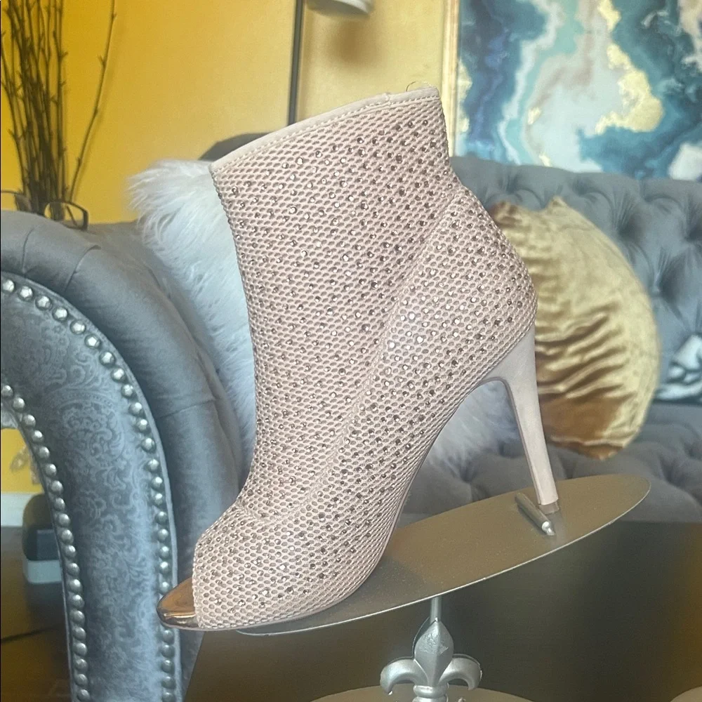 Elegant Cream Peep-Toe Ankle Boots - Picture 7 of 13